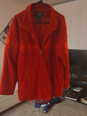 FU DA Women's Red Full-Zip Fleece Jacket